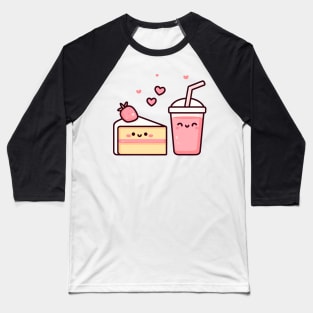 Kawaii Strawberry Lovers Design with Strawberry Cake and Milkshake | Cutesy Kawaii Baseball T-Shirt